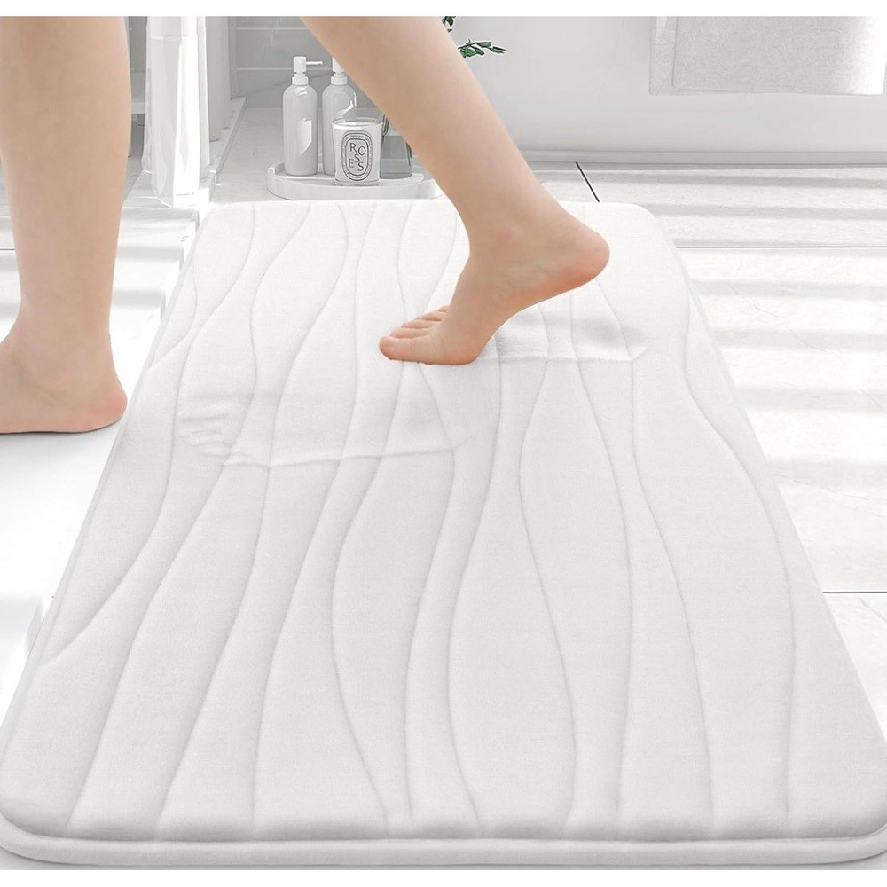Set of 2.  New Buganda Extra-Long Memory Foam Bath Runner – 59"x17" – Soft Ivory